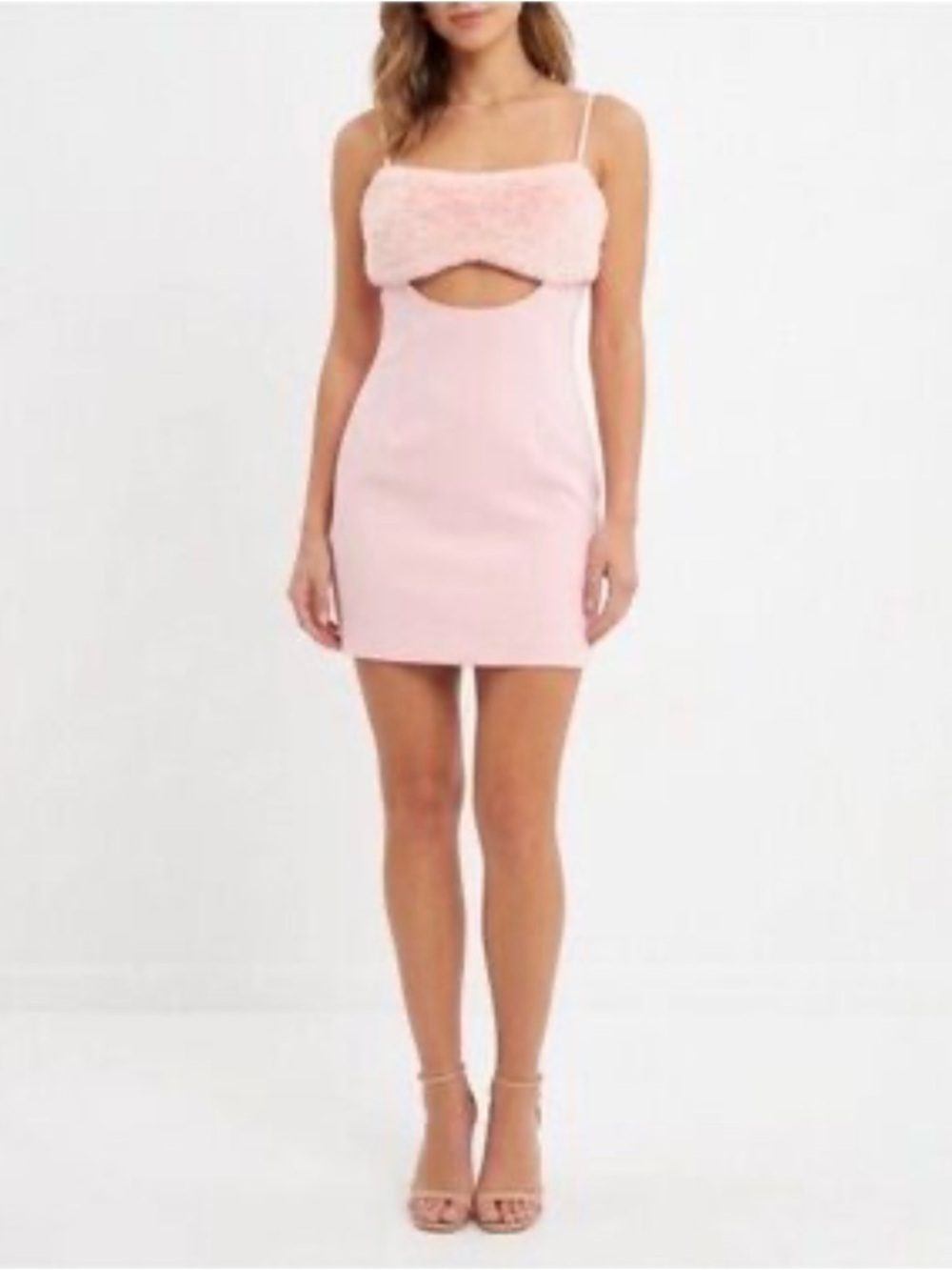 Naked Wardrobe Pink Faux Fur Cutout Mini Dress Bodycon Size MED NWT - Picture 2 of 8
